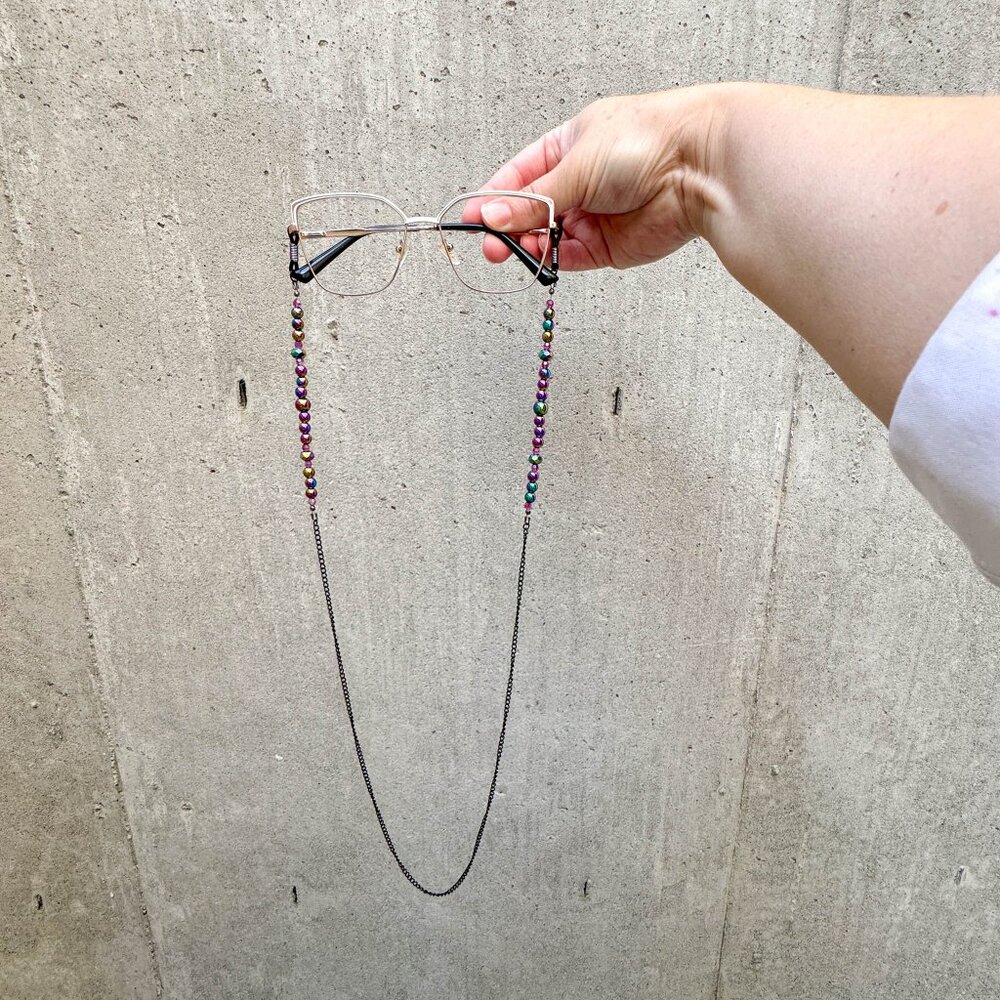 Iridescent Beaded Eyeglass Chain Rainbow Crystal Glasses Holder - Picture 4 of 9